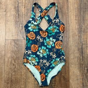 Prana Ella Cross Back One Piece swimsuit - Navy and Orange size small